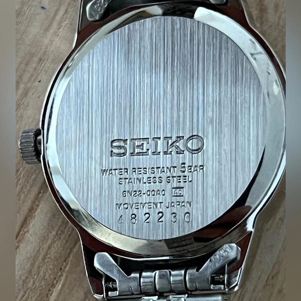 Seiko Ladies Watch Black Dial with Train Motif Stainless Bracelet and Hands
